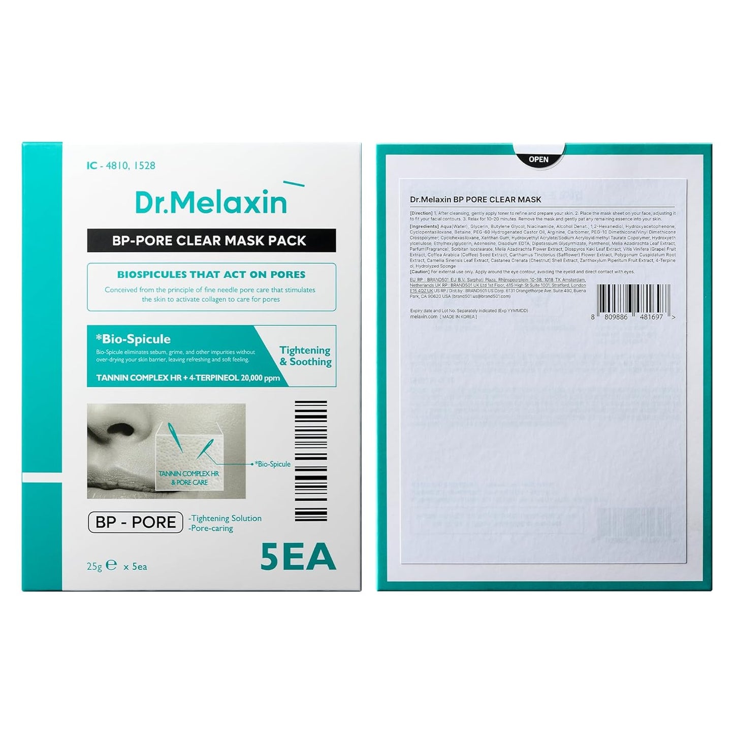 BP Pore Clear Facial Mask for Pore Minimizing, Elasticity Improvement, 5ea