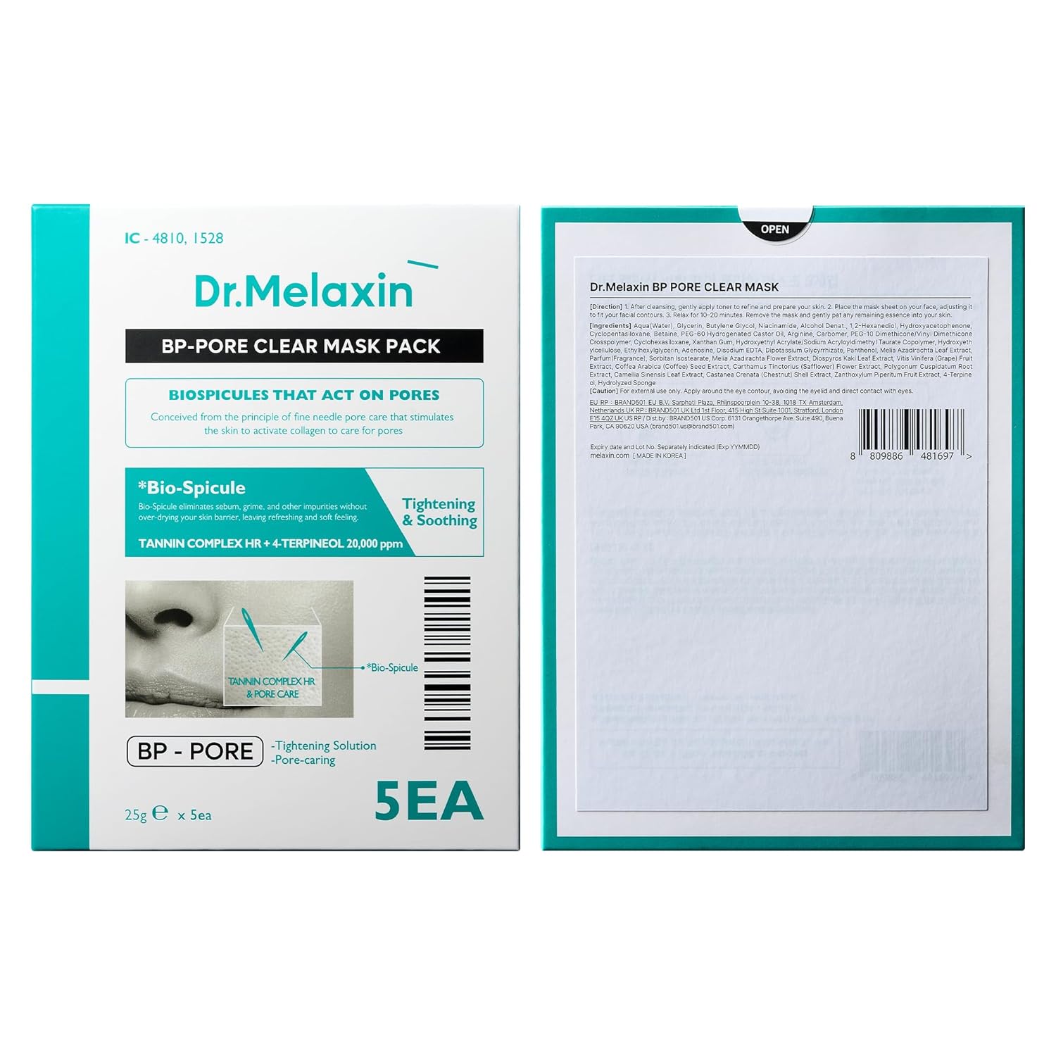 BP Pore Clear Facial Mask for Pore Minimizing, Elasticity Improvement, 5ea