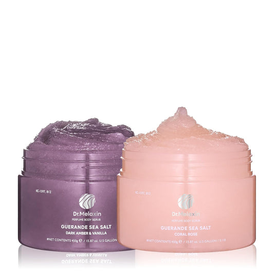 Guerande Sea Salt Perfume Exfoliating Body Scrub for Smooth Skin Body, Amber & Vanilla Scent+Coral Rose Scent