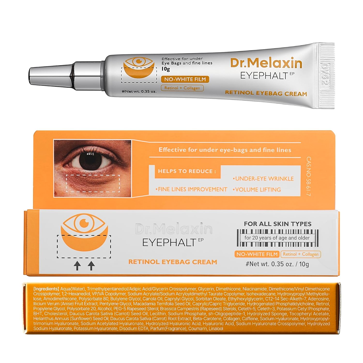 Retinol Eyebag Cream for Puffiness, Dark Circles & Fine Lines, Wrinkle, EGF Anti-Aging Under Eye Moisturizer with Niacinamide&Ceramide Makeup friendly korean skin care