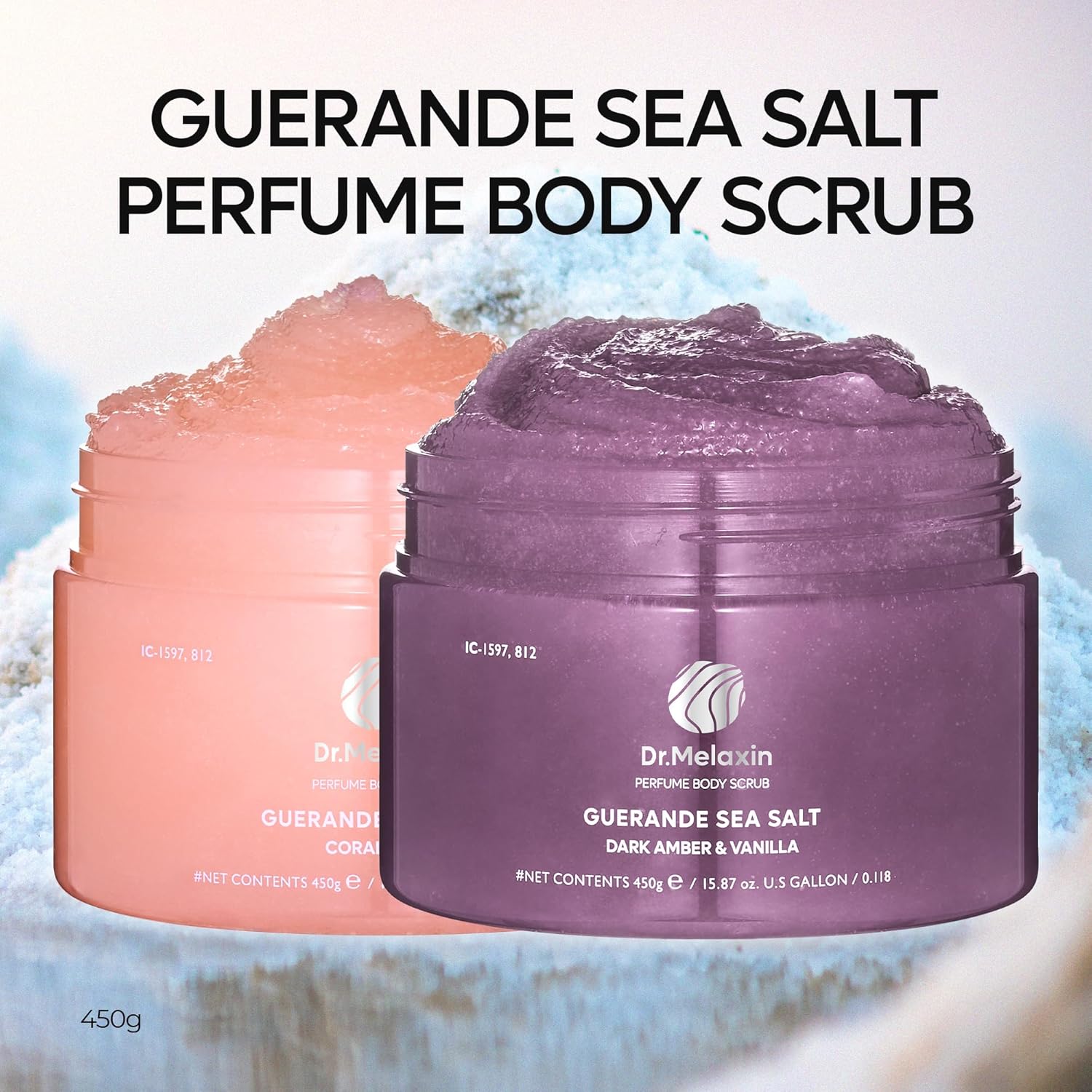 Guerande Sea Salt Perfume Exfoliating Body Scrub for Smooth Skin Body, Amber & Vanilla Scent+Coral Rose Scent