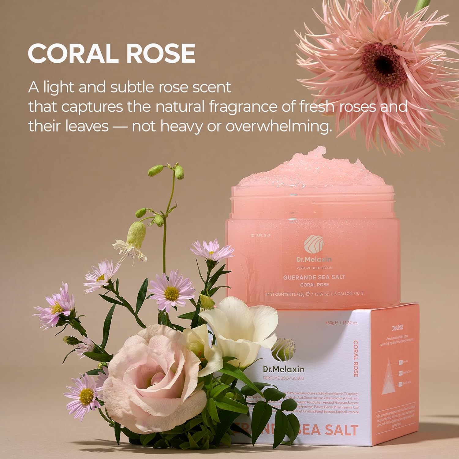 Guerande Sea Salt Perfume Exfoliating Body Scrub for Smooth Skin Body, Amber & Vanilla Scent+Coral Rose Scent