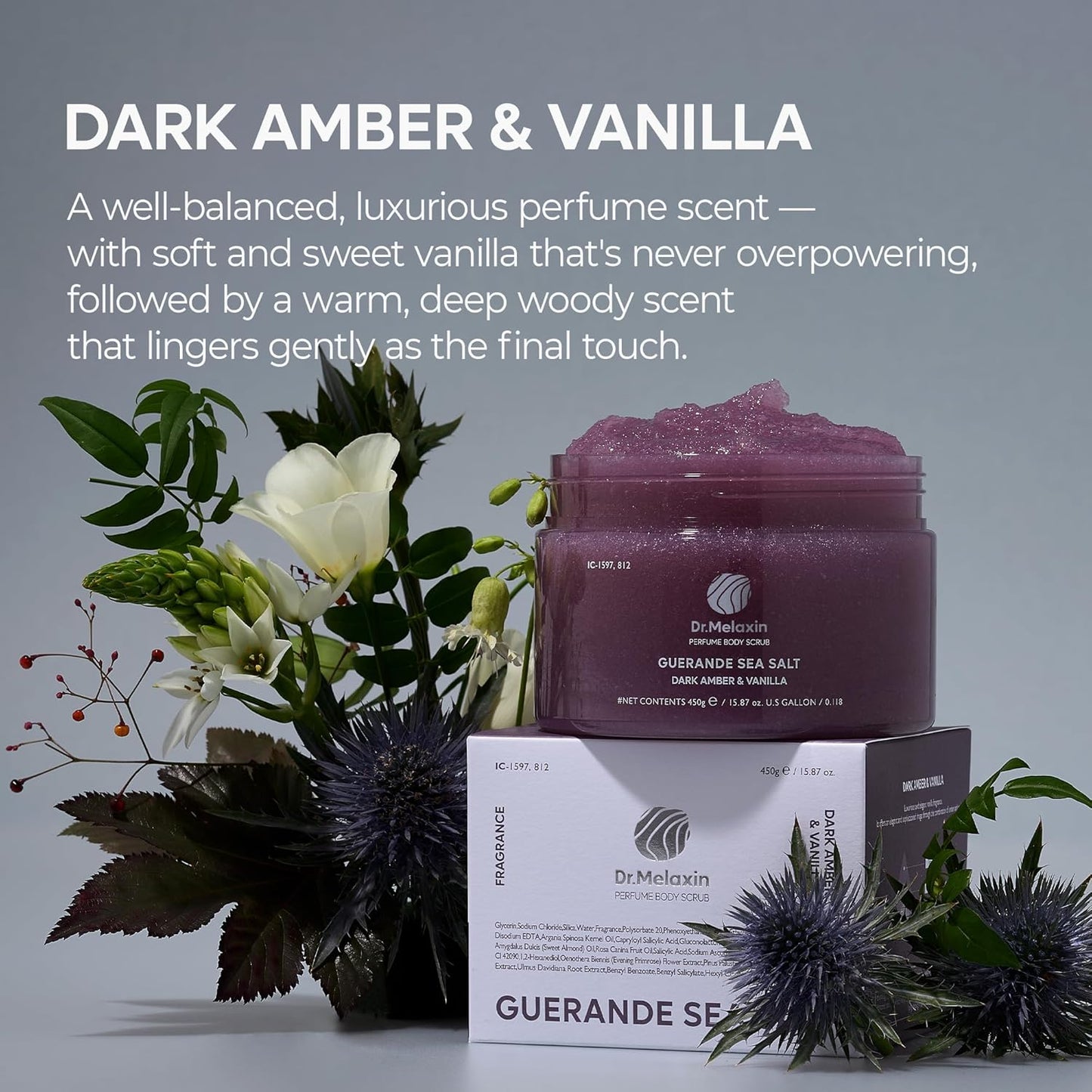 Guerande Sea Salt Perfume Exfoliating Body Scrub for Smooth Skin Body, Amber & Vanilla Scent+Coral Rose Scent